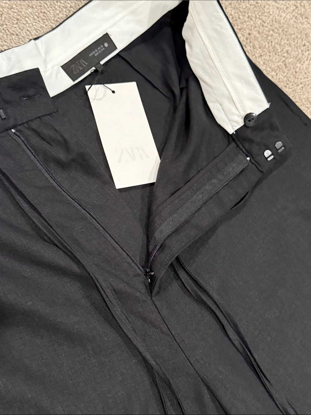 Zara NWT Black Linen Blend Wide Leg Drawstring Pants Women’s XL Mex 32